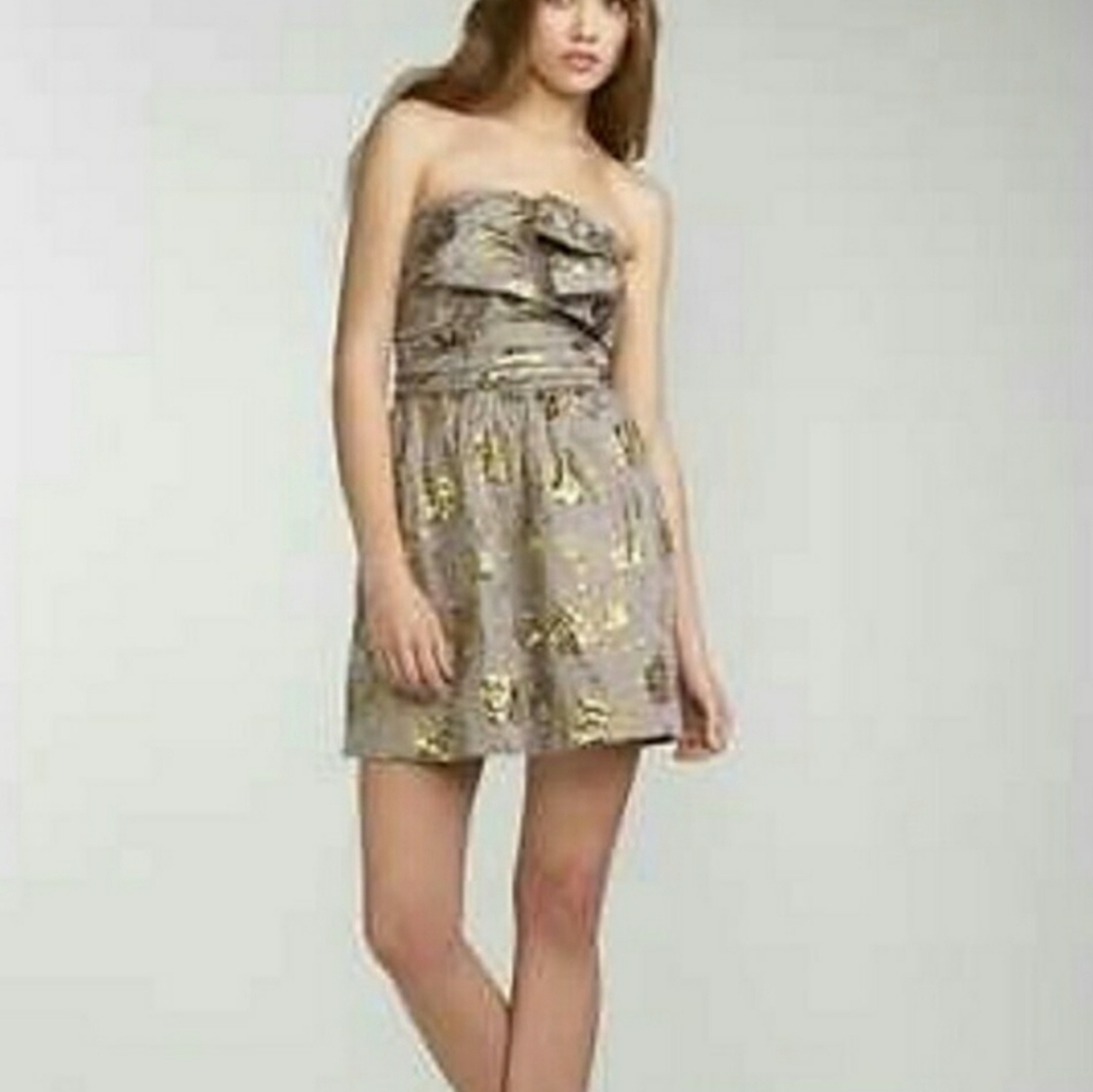 Juicy Couture gilded silk Cherry Blossom Strapless Cocktail party dress 6 NWT
